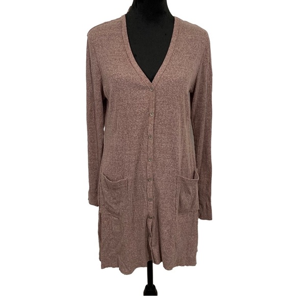 Ruff Hewn Mauve Midi Length Button Down Cardigan Sweater Size L - Picture 1 of 5